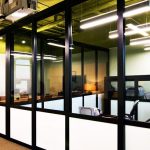 Black framed aluminium office partition